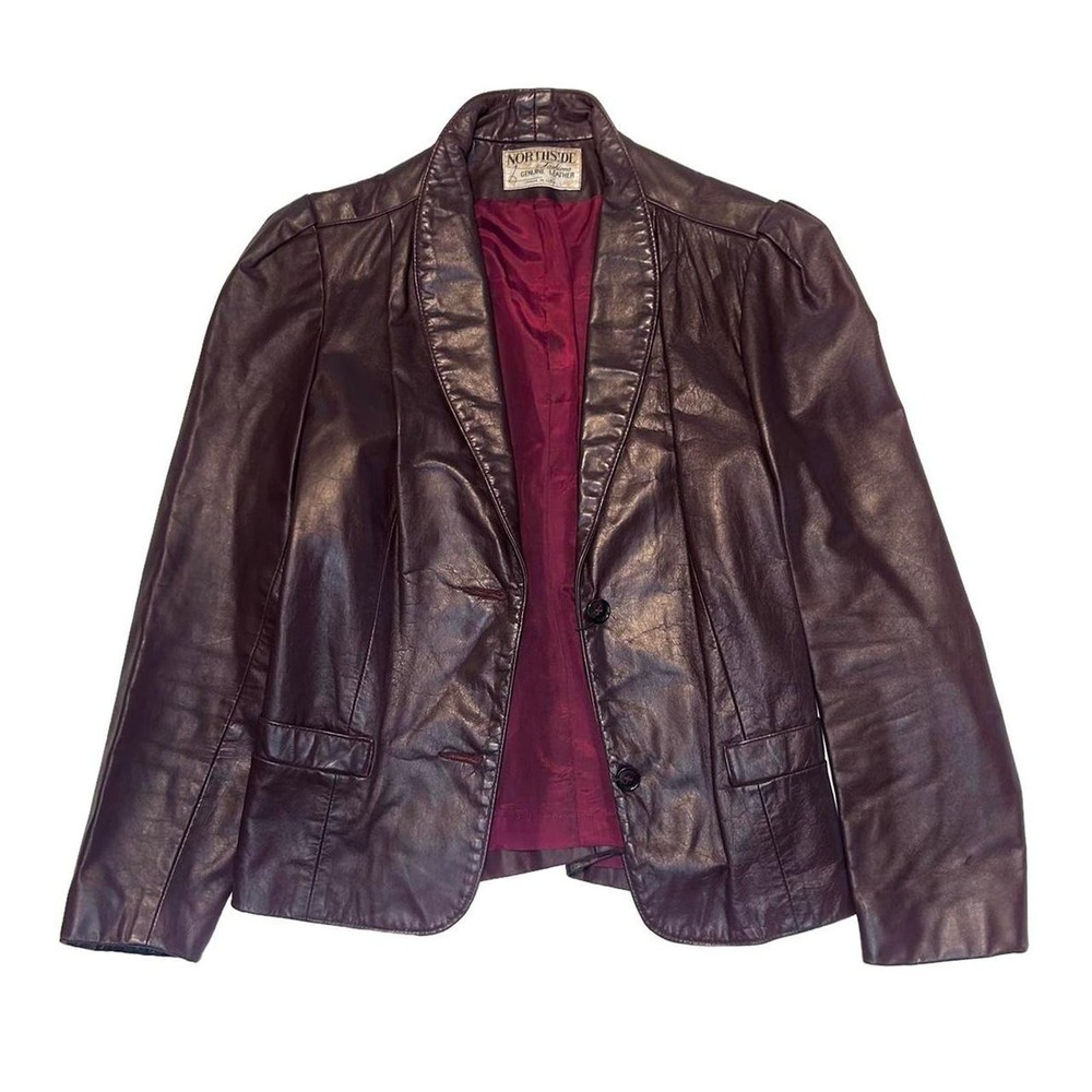 Vintage Women's Genuine Leather Coat Dark Brown/Maroon Jacket 80s Northside